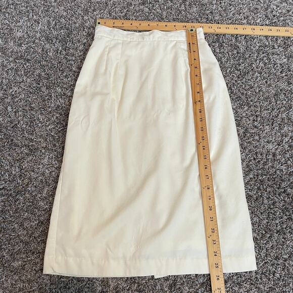 Vintage Pencil Skirt Size 8 Cream Off White Solid Midi Preppy Minimalist 80s 90s - Picture 13 of 14